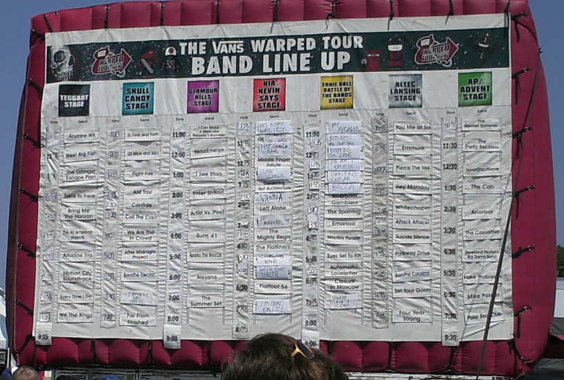 Warper Tour schedule board